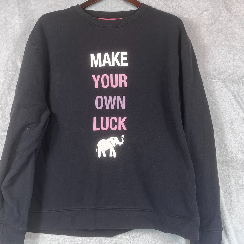 Ivory Ella Women XL Sweatshirt Make Your Own Luck Black Organic Cotton Crewneck